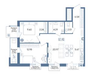 2-к квартира, вторичка, 67м2, 6/13 этаж