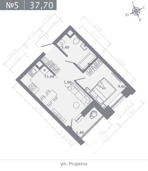 1-к квартира, строящийся дом, 38м2, 2/23 этаж
