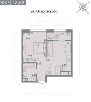 1-к квартира, строящийся дом, 49м2, 2/8 этаж