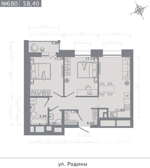 2-к квартира, вторичка, 58м2, 18/23 этаж