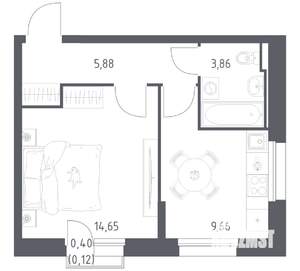 1-к квартира, вторичка, 34м2, 14/17 этаж