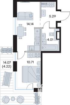 1-к квартира, строящийся дом, 38м2, 3/8 этаж