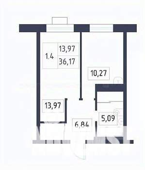 1-к квартира, вторичка, 36м2, 17/19 этаж