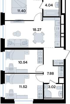 3-к квартира, вторичка, 67м2, 1/8 этаж