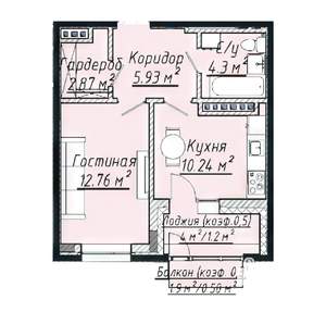 1-к квартира, строящийся дом, 39м2, 3/7 этаж