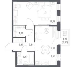 1-к квартира, вторичка, 47м2, 3/20 этаж