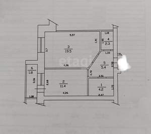 1-к квартира, вторичка, 43м2, 6/9 этаж
