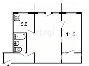 2-к квартира, вторичка, 47м2, 4/5 этаж