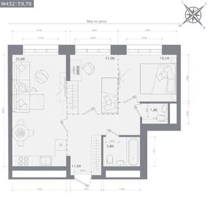 2-к квартира, строящийся дом, 60м2, 12/23 этаж