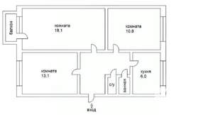 3-к квартира, вторичка, 61м2, 4/5 этаж