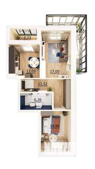 2-к квартира, вторичка, 67м2, 7/17 этаж