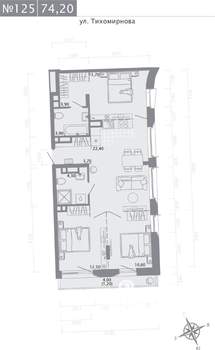3-к квартира, строящийся дом, 74м2, 4/5 этаж