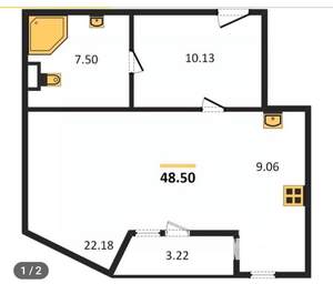 1-к квартира, вторичка, 50м2, 12/17 этаж