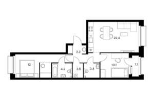 2-к квартира, вторичка, 64м2, 2/14 этаж