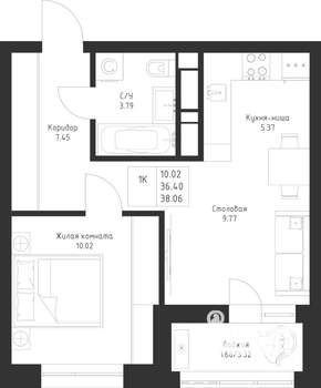 1-к квартира, вторичка, 38м2, 3/23 этаж