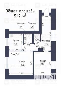 2-к квартира, вторичка, 51м2, 1/3 этаж