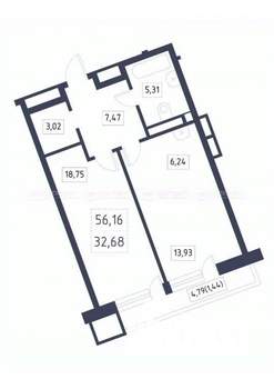 2-к квартира, вторичка, 56м2, 9/9 этаж