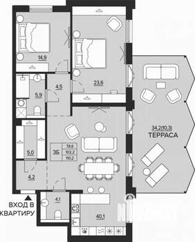 3-к квартира, сданный дом, 110м2, 1/4 этаж