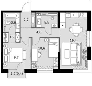 2-к квартира, вторичка, 56м2, 6/20 этаж