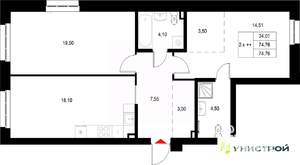 2-к квартира, вторичка, 75м2, 4/22 этаж