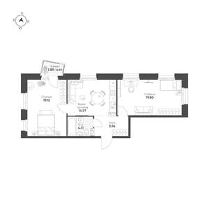 2-к квартира, строящийся дом, 65м2, 4/19 этаж