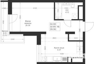 1-к квартира, вторичка, 34м2, 22/25 этаж