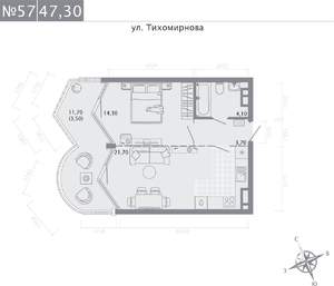 1-к квартира, строящийся дом, 47м2, 3/5 этаж