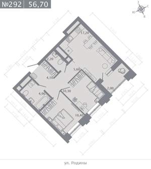 2-к квартира, строящийся дом, 57м2, 18/23 этаж