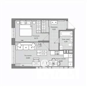 2-к квартира, вторичка, 47м2, 13/19 этаж