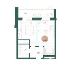 1-к квартира, вторичка, 39м2, 8/17 этаж