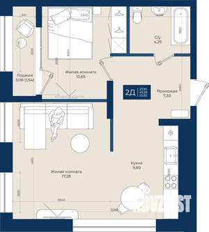 2-к квартира, вторичка, 51м2, 16/20 этаж