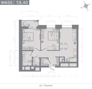 2-к квартира, строящийся дом, 58м2, 16/23 этаж