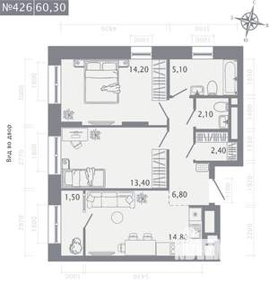 2-к квартира, строящийся дом, 60м2, 3/23 этаж