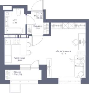 Студия квартира, вторичка, 33м2, 4/17 этаж