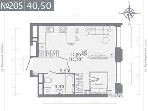 1-к квартира, строящийся дом, 41м2, 2/25 этаж