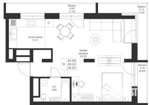 1-к квартира, вторичка, 50м2, 12/25 этаж