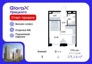 Студия квартира, вторичка, 33м2, 2/20 этаж
