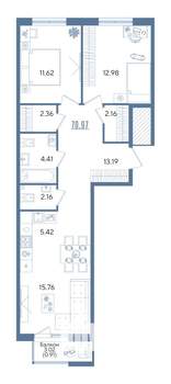 2-к квартира, строящийся дом, 71м2, 2/13 этаж