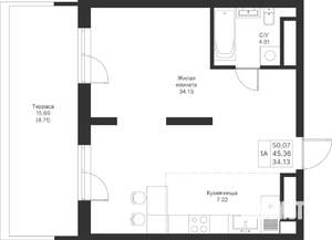 1-к квартира, вторичка, 50м2, 6/25 этаж