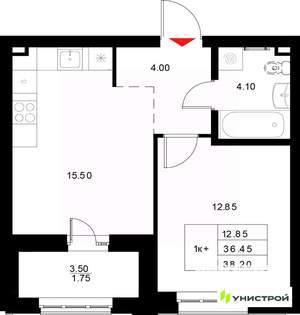 1-к квартира, вторичка, 38м2, 7/22 этаж