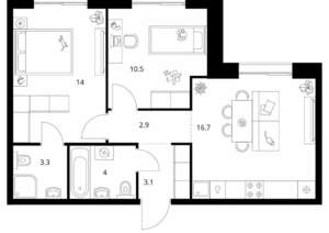 2-к квартира, вторичка, 55м2, 2/8 этаж