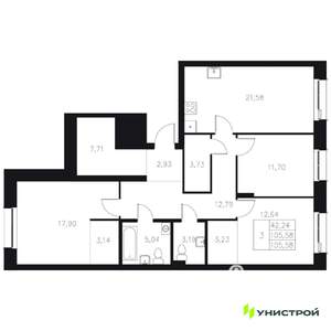 3-к квартира, вторичка, 106м2, 2/8 этаж