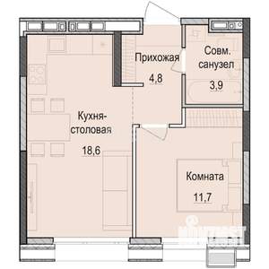 1-к квартира, строящийся дом, 39м2, 10/18 этаж