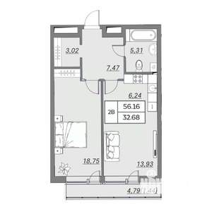 2-к квартира, вторичка, 56м2, 3/9 этаж