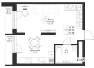 Студия квартира, вторичка, 39м2, 11/24 этаж