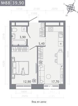 1-к квартира, вторичка, 40м2, 7/23 этаж