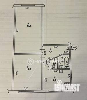 2-к квартира, вторичка, 44м2, 1/5 этаж
