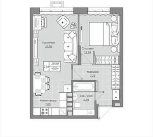 2-к квартира, вторичка, 50м2, 11/19 этаж