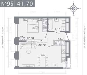 1-к квартира, строящийся дом, 42м2, 12/25 этаж