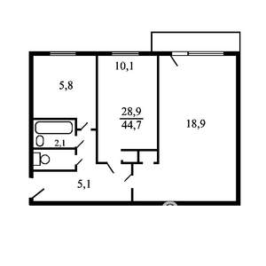 2-к квартира, вторичка, 46м2, 5/5 этаж